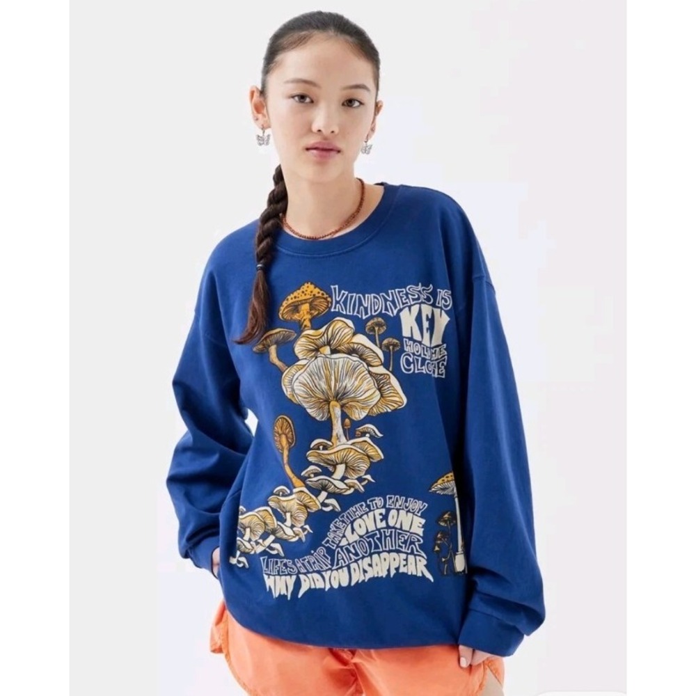 Urban Outfitters Project‎ Social T Mushroom Lightweight Sweatshirt S/M Blue
